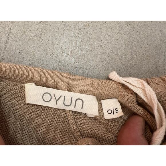 OYUN Knit Lounge Pants Camel One Size Wide Leg Elastic Waist Minimalist - Picture 3 of 5